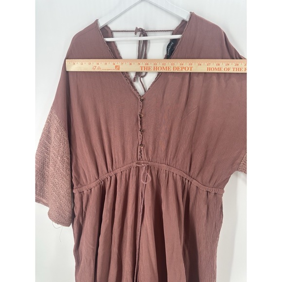 Davi‎ & Dani Romper Mauve Pink Tie Back Boho Sz 3X Wide Leg Smocked Ruffle AC04 - Picture 3 of 7